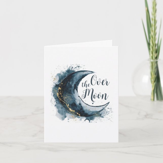 Invitación Sobre la luna de oro estrellas azul Baby Shower (Anverso)