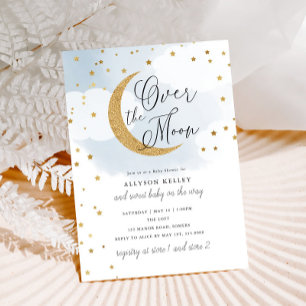 Invitación Sobre la luna de oro estrellas azul Baby Shower