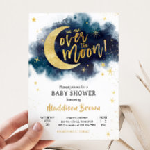 Sobre la luna de oro estrellas azul Baby Shower
