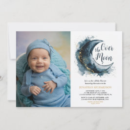 Invitación Sobre la luna de oro estrellas azul Baby Shower