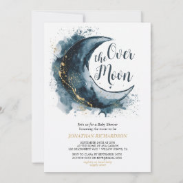 Invitación Sobre la luna de oro estrellas azul Baby Shower