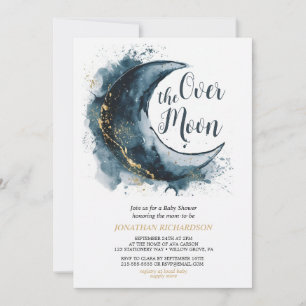 Invitación Sobre la luna de oro estrellas azul Baby Shower