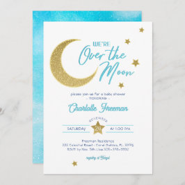 Invitación Sobre la luna de oro Estrellas Baby Shower Invite