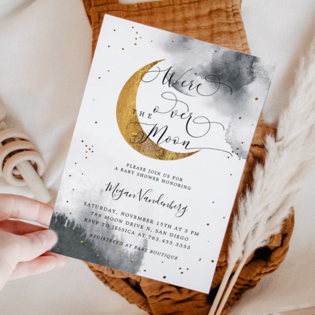 Invitación Sobre la luna de oro Sexo Neutral Baby Shower (Subido por el creador)