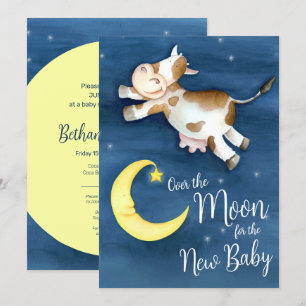Invitación Sobre la luna de vaca salta la ducha de bebé