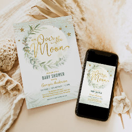 Invitación Sobre la luna | Dreamy Greenery Gold Baby Shower