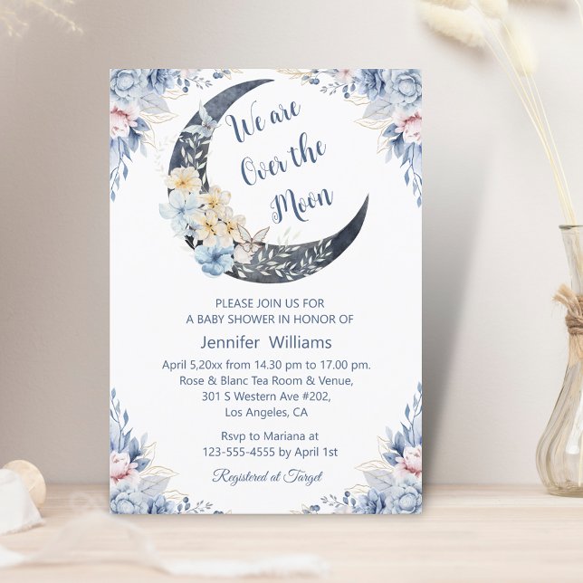 Invitación sobre la luna ducha botánica para bebés elegante (Subido por el creador)