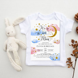 Invitación Sobre la luna el género revela rosa y azul