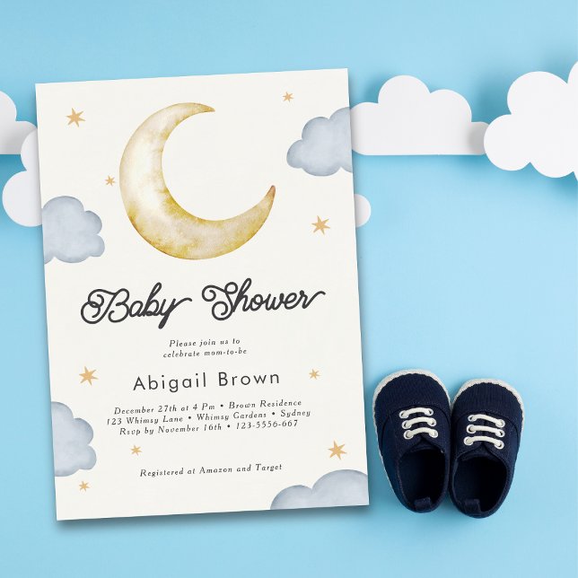 Invitación Sobre la luna estrellas género neutra ducha de beb (Subido por el creador)