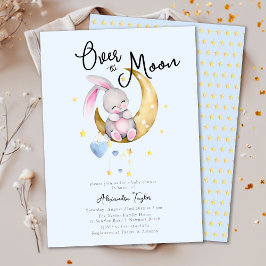 Invitación Sobre la luna Estrellas Rabbit Blue Boy Baby Showe