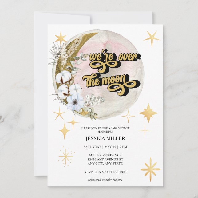 Invitación Sobre la Luna | Fiesta de Bebé Estelar (Anverso)