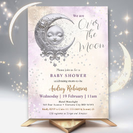 Invitación Sobre la Luna Género Neutral Púrpura Baby Shower
