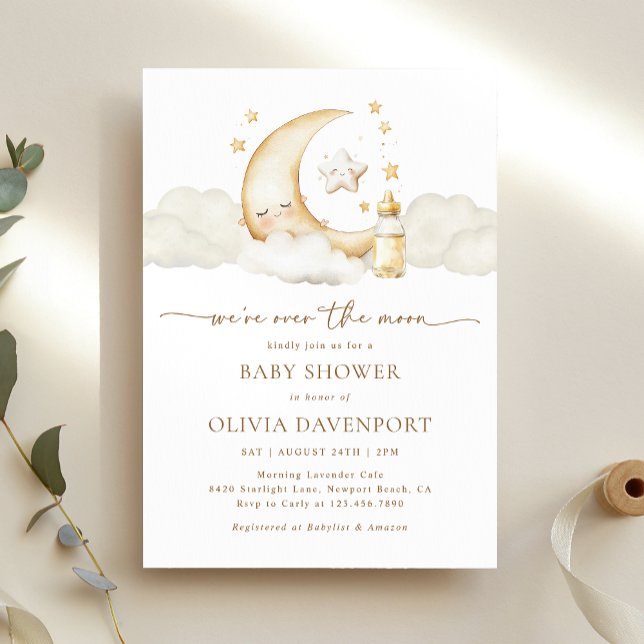 Invitación Sobre la luna género neutro Baby Shower celeste (Subido por el creador)