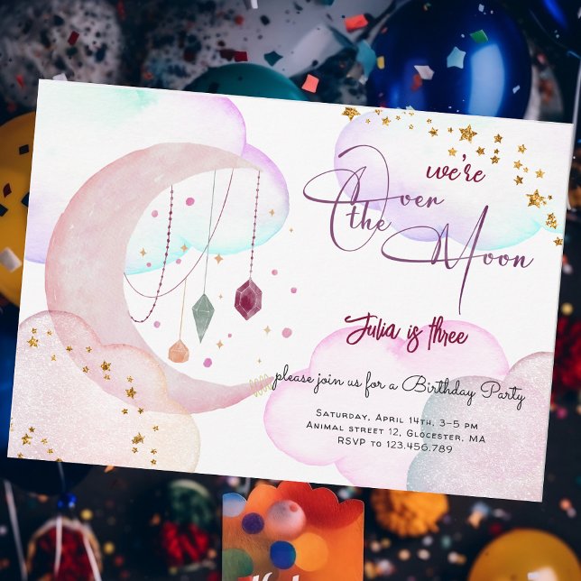 Invitación Sobre la luna hermosos niños pastel cumpleaños (Subido por el creador)