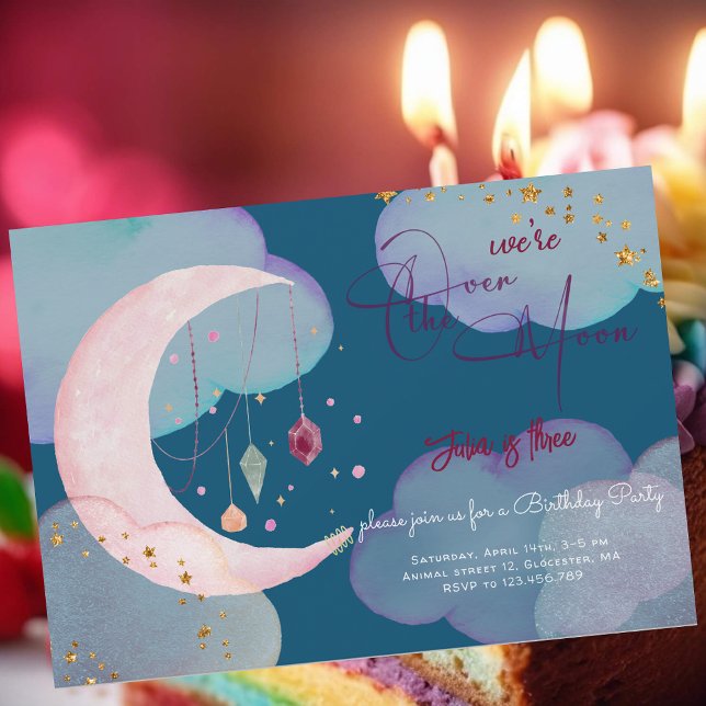 Invitación Sobre la luna hermosos niños pastel cumpleaños (Subido por el creador)