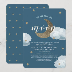 Invitación Sobre la luna Midnight Blue Drive-by Baby Shower