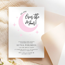 Invitación Sobre la luna, Minimalista ducha de bebé rosa