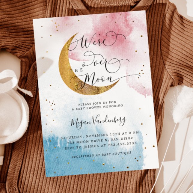 Invitación Sobre la luna niño y chica gemelos Baby Shower (Subido por el creador)