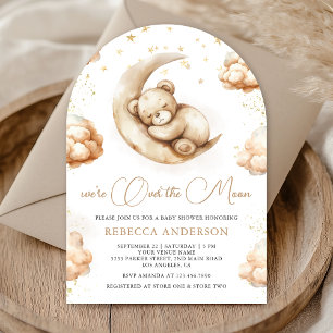 Invitación Sobre la Luna Oso de Peluche Neutral Arco Baby Sho