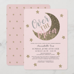 Invitación Sobre la luna Rubor Pink drive-by Baby Shower