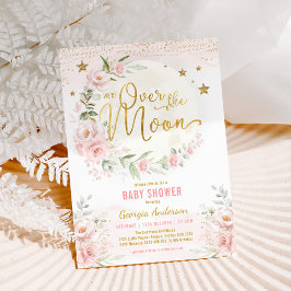 Invitación Sobre la luna | Rubor Pink Gold Chica Baby Shower