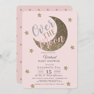 Invitación Sobre la luna Rubor Pink Virtual Baby Shower
