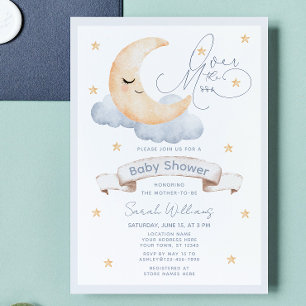 Invitación Sobre la luna Sexo Neutral Script Baby Shower