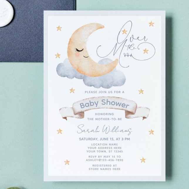 Invitación Sobre la luna Sexo Neutral Script Baby Shower (Baby Shower Bliss: Over the Moon & Stars Await!)