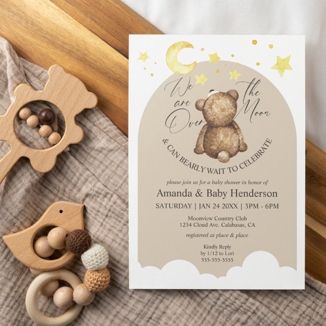 Invitación Sobre la luna Teddy Bear Baby Shower (Subido por el creador)