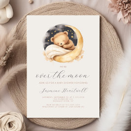 Invitación Sobre la luna Teddy Bear Neutral Boho Baby Shower