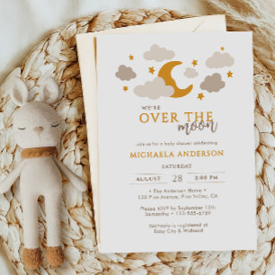 Invitación Sobre la Luna Un Baby Shower Moderno Neutral De Gé