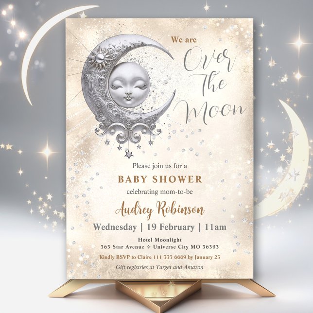 Invitación Sobre la Luna Un Baby Shower Neutral De Género (Over The Moon Gender Neutral Baby Shower Invitation)