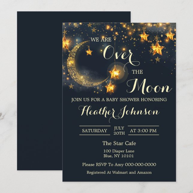 Invitación Sobre la Luna Whimsical Neutral Baby Shower (Anverso / Reverso)