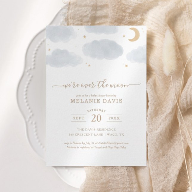 Invitación Sobre la moraleja azul de la luna Baby Shower (Subido por el creador)