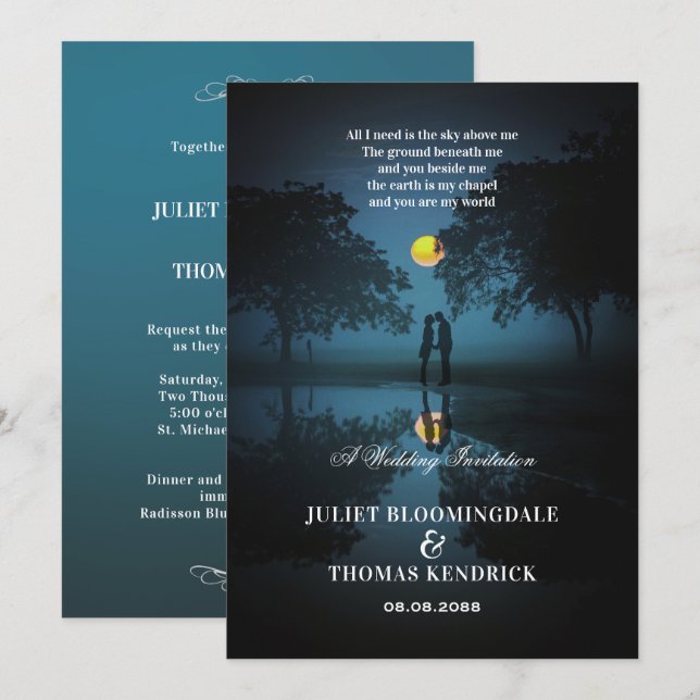 Invitación Sobre la noche de la luna | Boda (Anverso / Reverso)