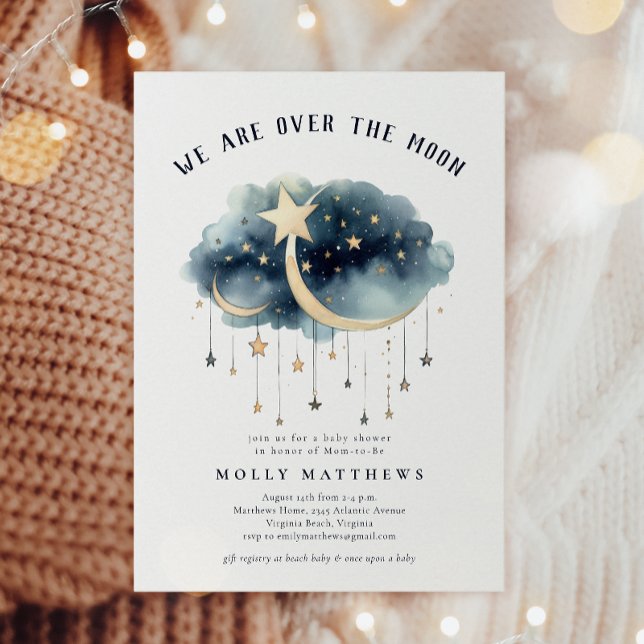 Invitación Sobre las estrellas del oro de la luna Baby Shower (Subido por el creador)