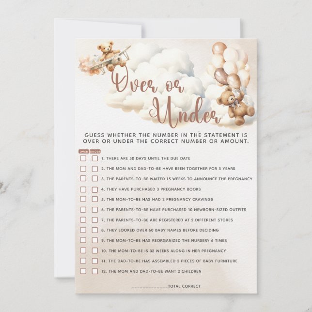 Invitación SOBRE O BAJO LOS globos de juego de Baby Shower Cu (Anverso)