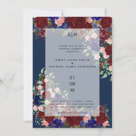 Invitación Sobrecarga de Boda rosa rosa rosa azul de boho en 