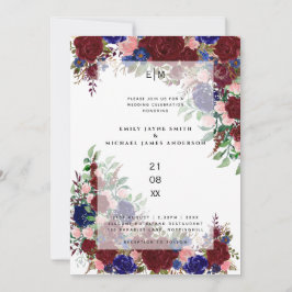 Invitación Sobrecarga de Boda rosa rosa rosa azul de boho en 