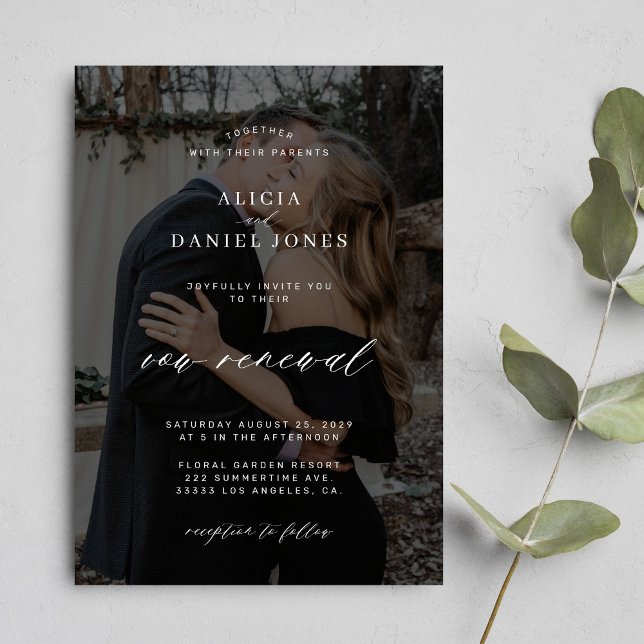 Invitación Sobrecarga negra moderna 2 fotos juran boda de ren (Subido por el creador)