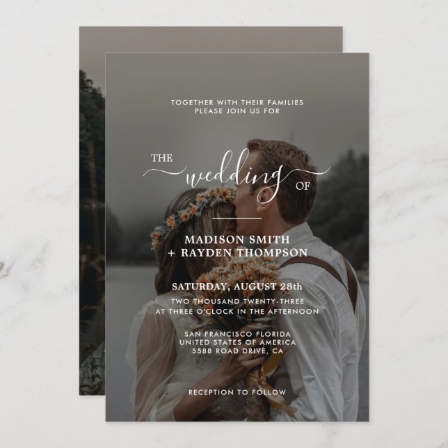 Invitación Sobrecarga simple de guiones 2 Boda de fotos (Anverso / Reverso)