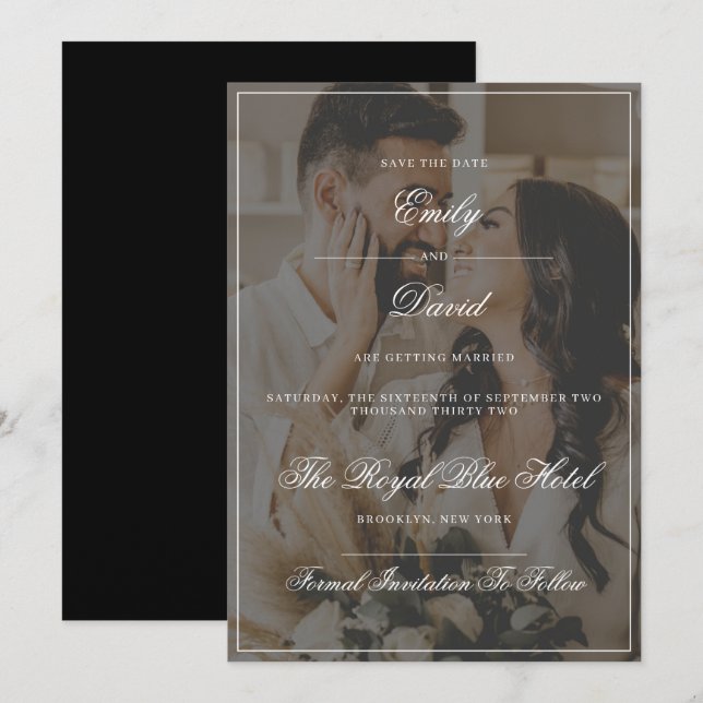 Invitación Sobreposición de fotos de lujo clásico blanco eleg (Anverso / Reverso)