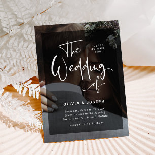 Invitación Sobreposición moderna en blanco y negro   Boda fot