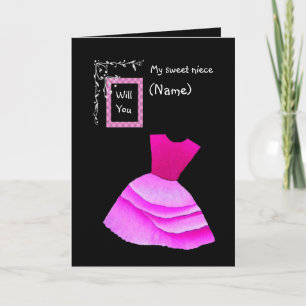 Invitación SOBRINA - Sé Mi Dama de Flores con Vestido ROSA