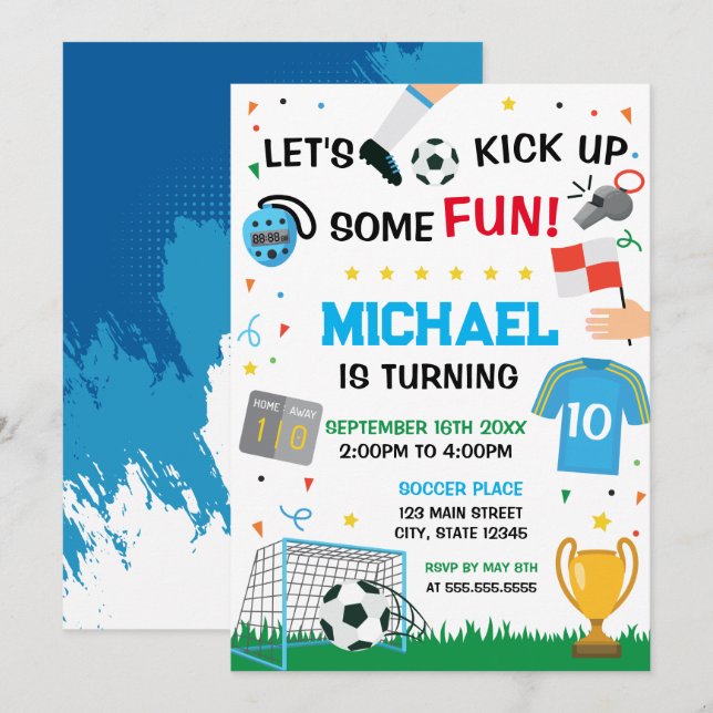 Invitación Soccer Birthday boy Invitation (Anverso / Reverso)
