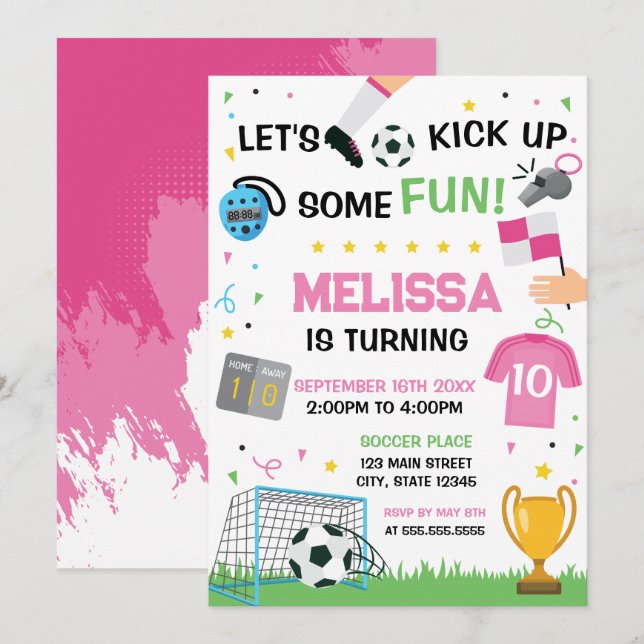 Invitación Soccer Birthday girl Invitation (Anverso / Reverso)