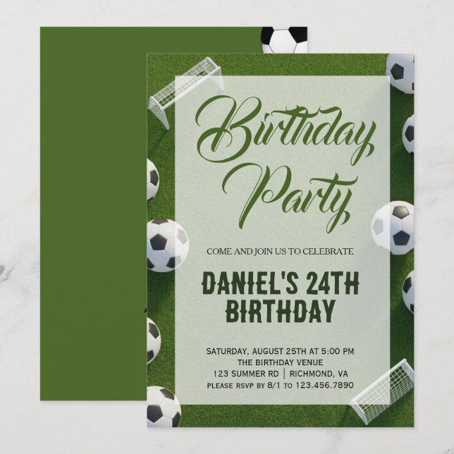 Invitación Soccer Birthday Party (Anverso / Reverso)