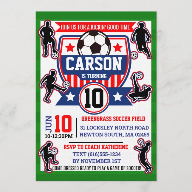 Invitación Soccer Field Football Boys Birthday Party (Anverso)