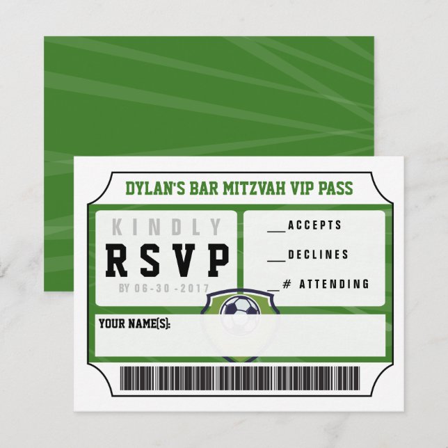 Invitación SOCCER VIP REPLICACIÓN CARD Bar Bat Mitzvah Invita (Anverso / Reverso)