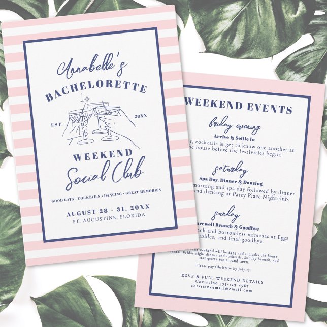 Invitación Social Club Preppy Bachelorette Party (Social Club Preppy Bachelorette Party Invitation)